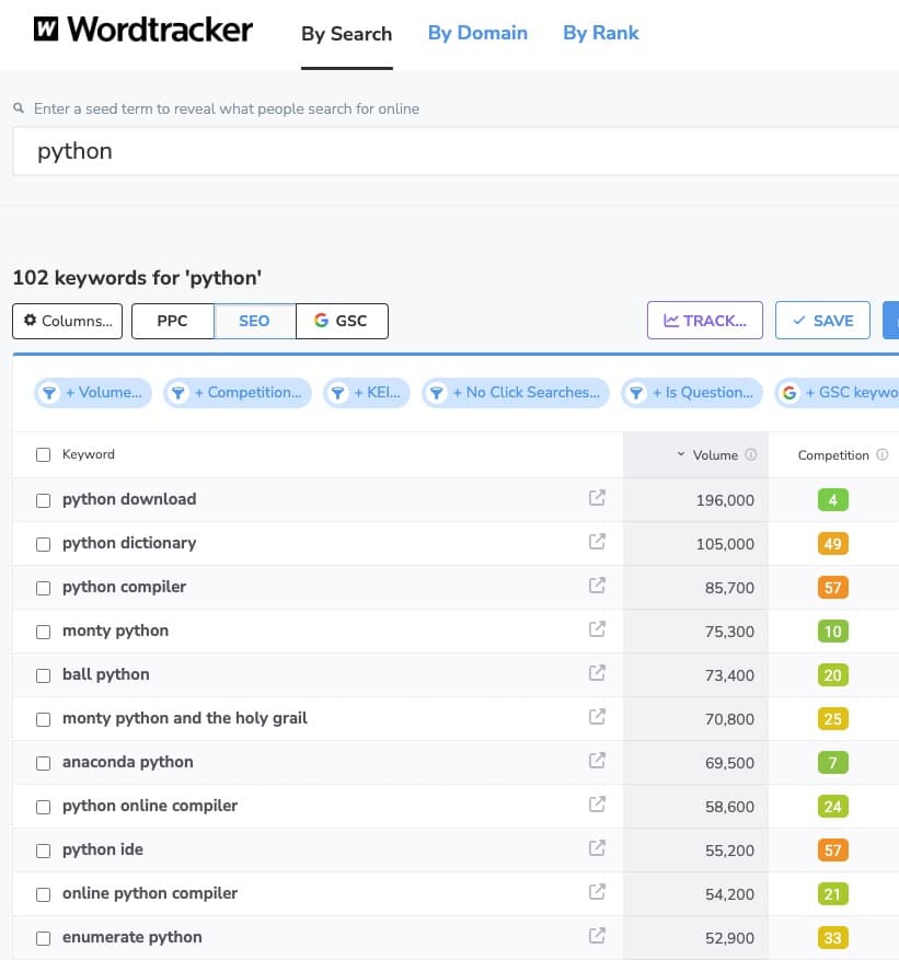 Wordtracker keyword research tool